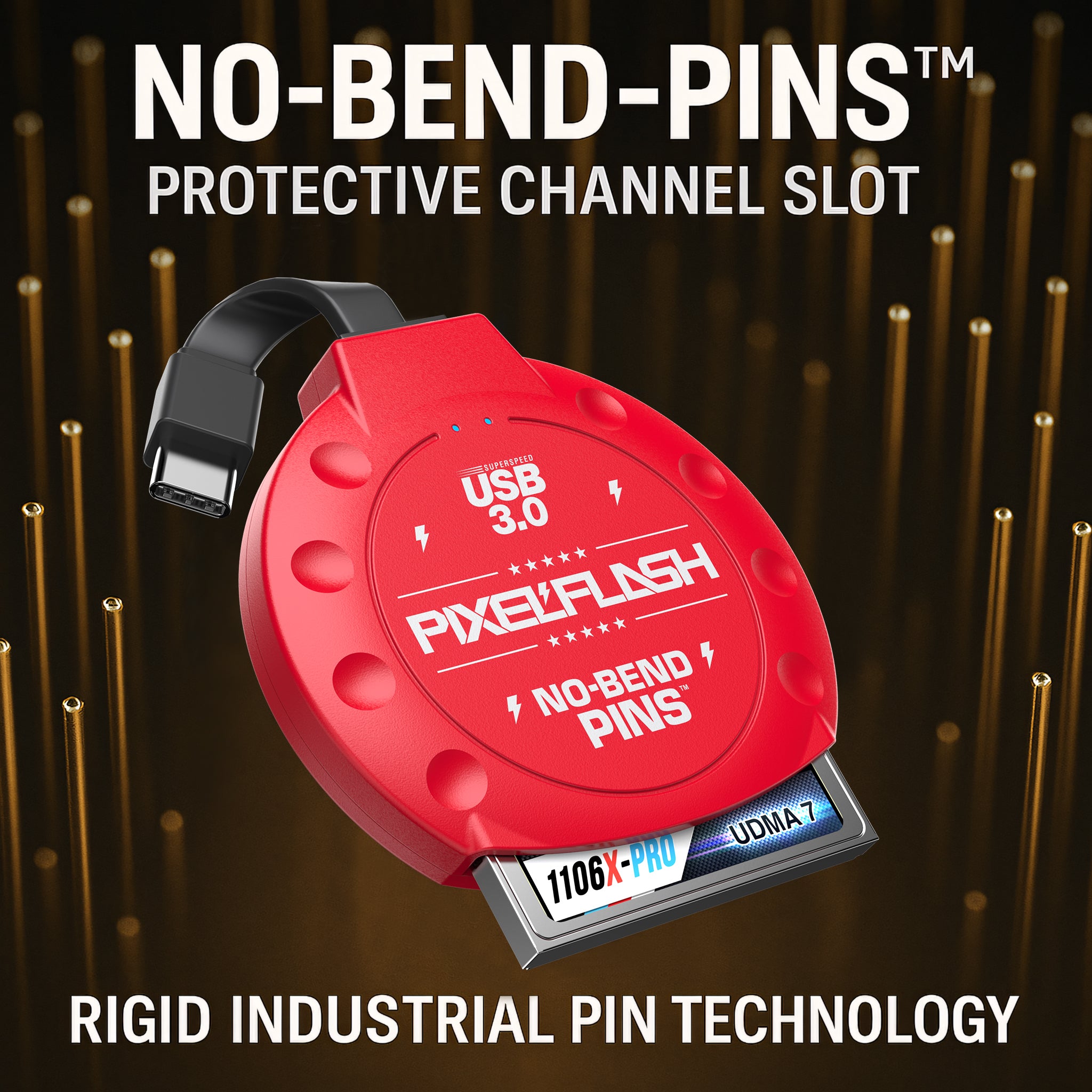 CF Card Reader with Attached USB-C Cable - Red