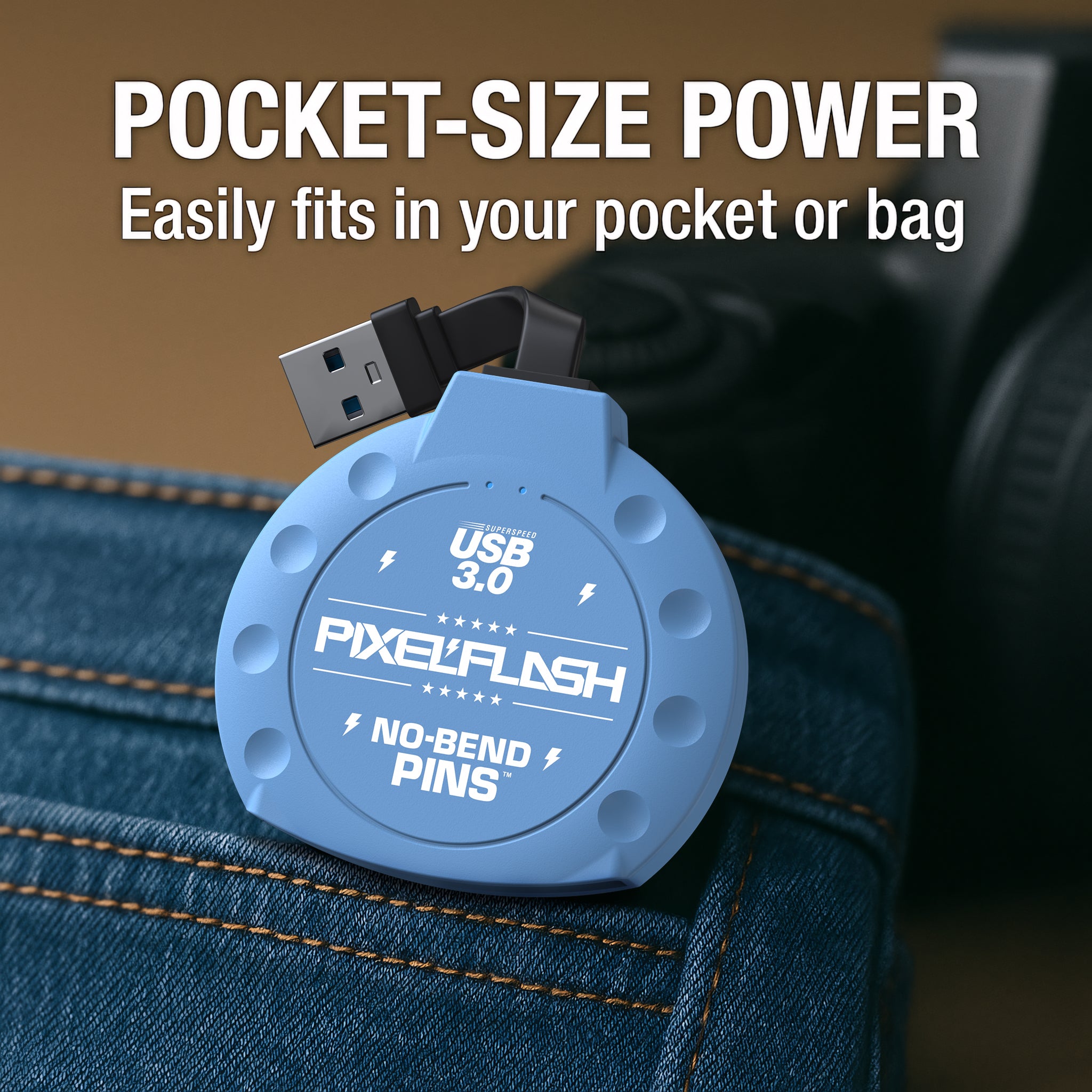 CF Card Reader with Attached USB-A Cable - Blue