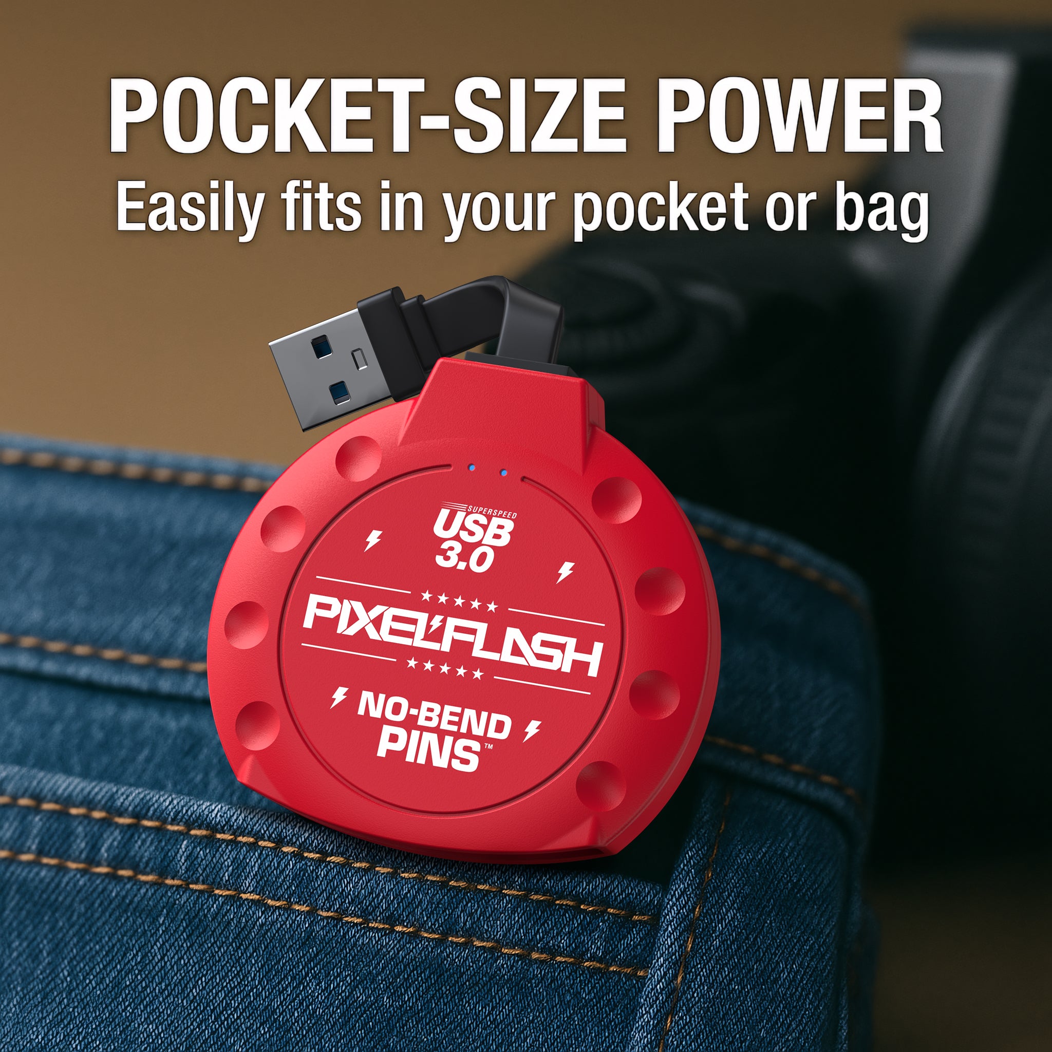 CF Card Reader with Attached USB-A Cable - Red