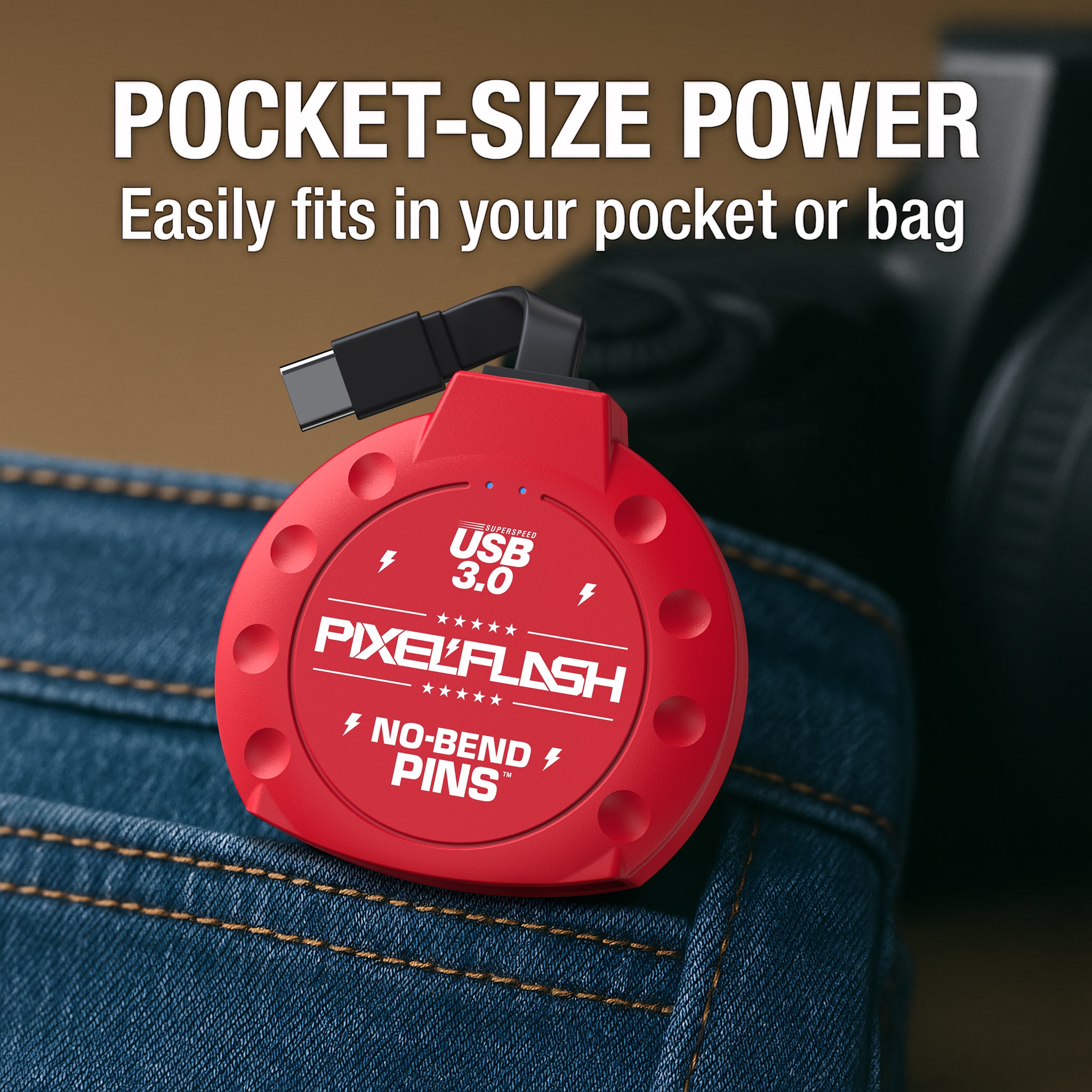 CF Card Reader with Attached USB-C Cable - Red