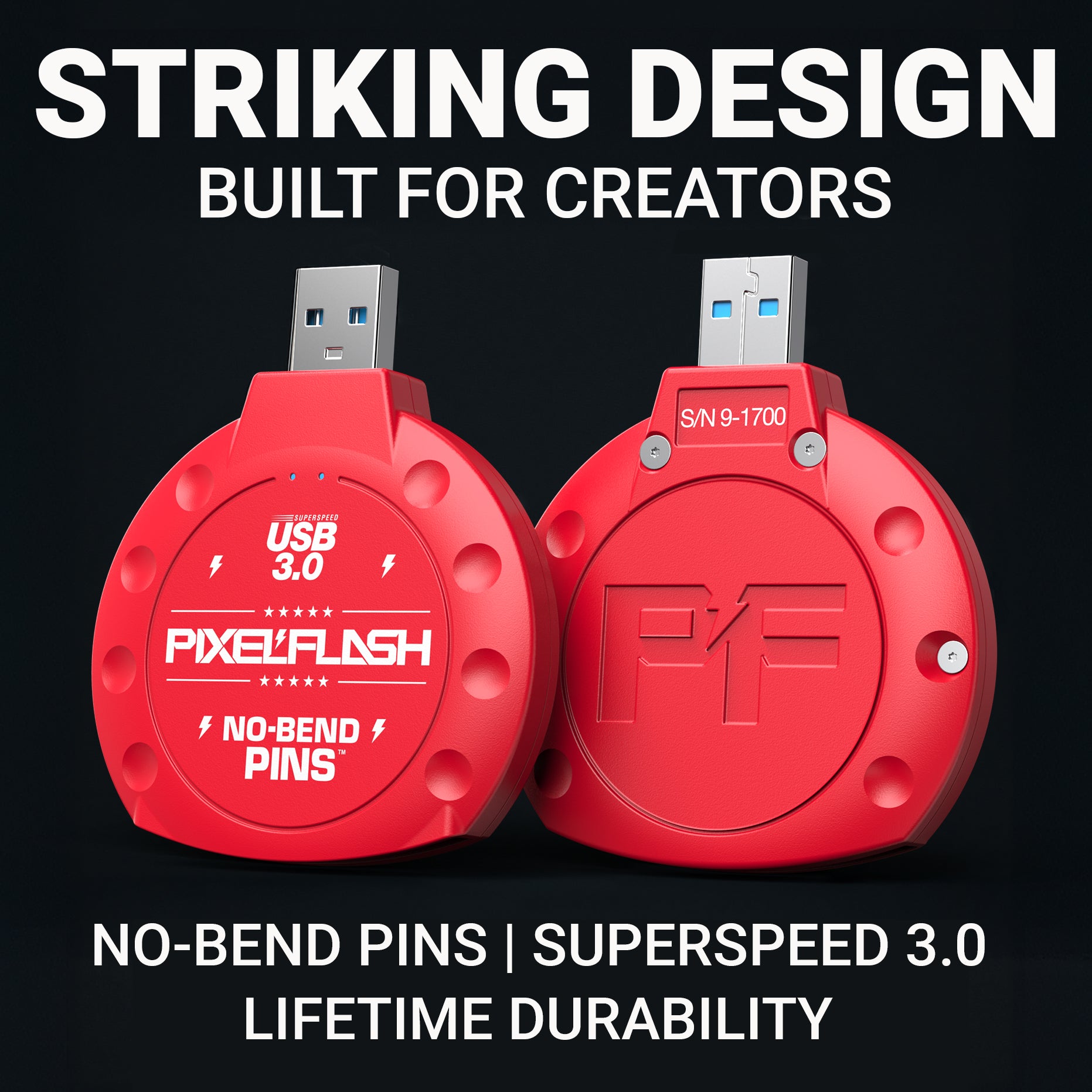 CF Card Reader with Attached USB-C Cable - Red