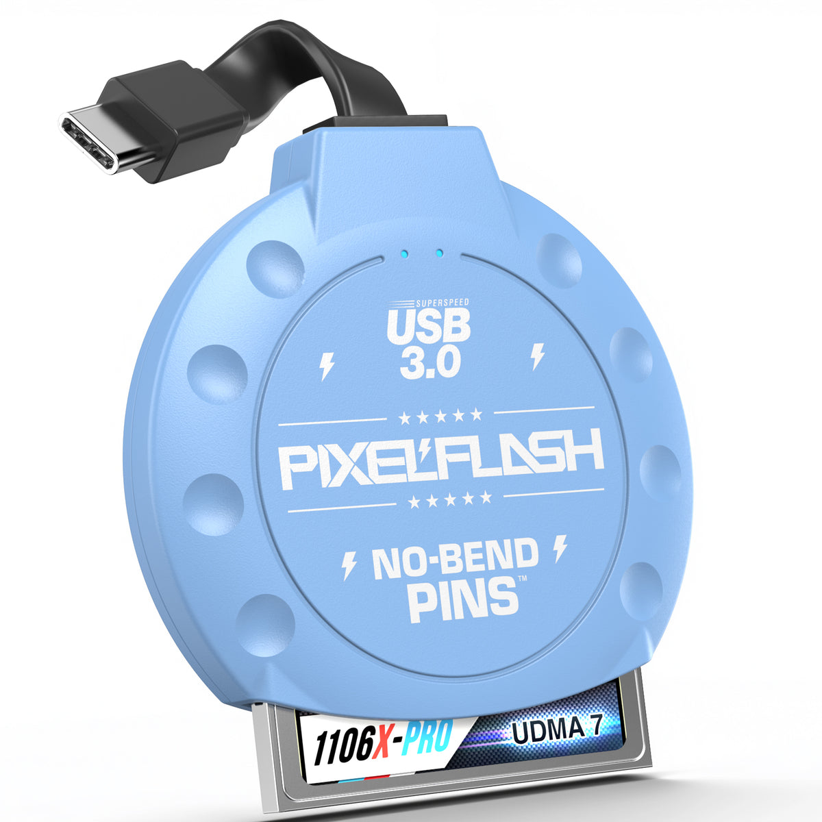 CF Card Reader with Attached USB-C Cable - Blue
