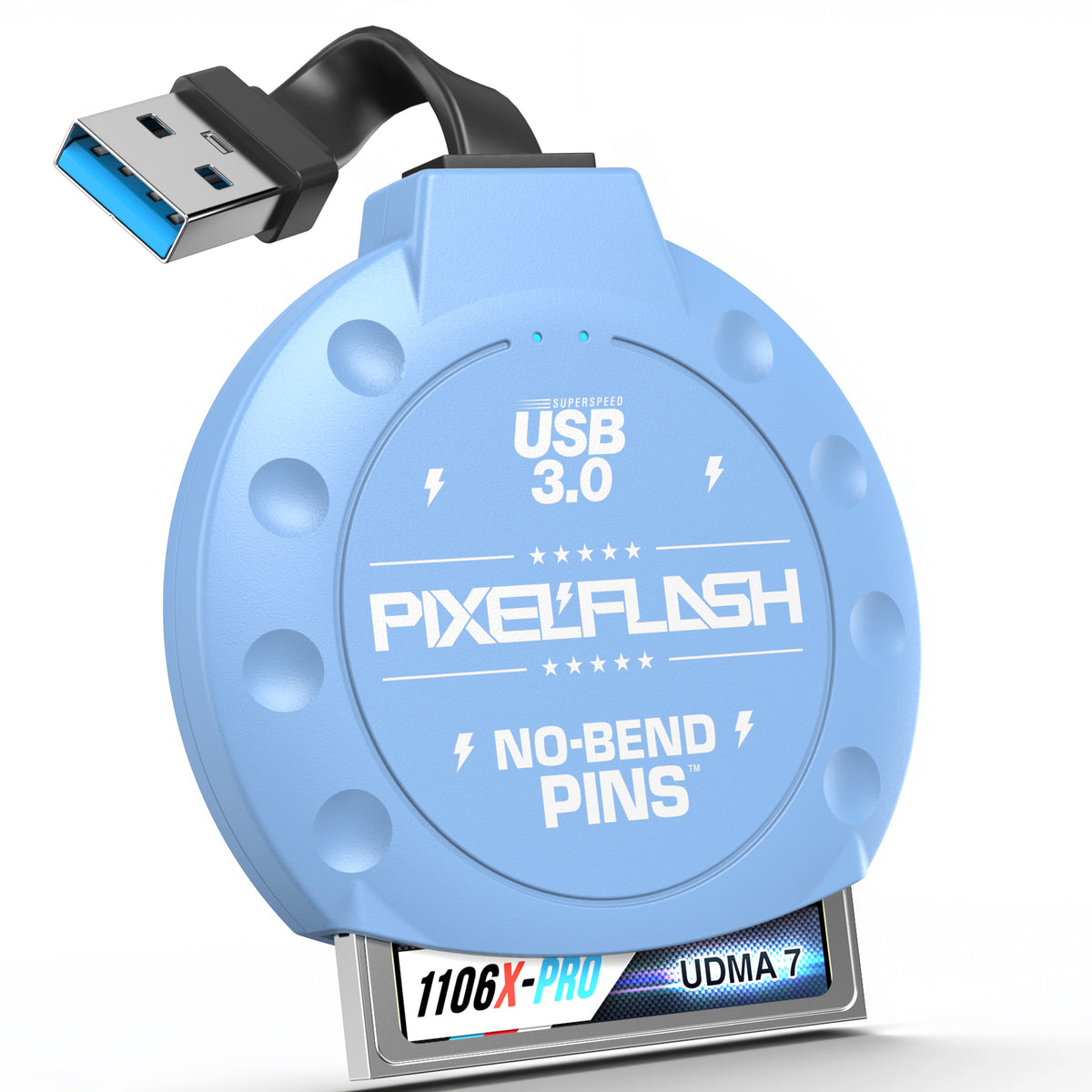 CF Card Reader with Attached USB-A Cable - Blue
