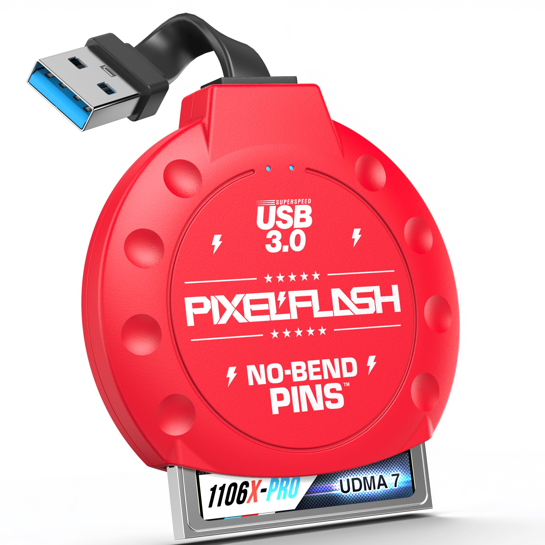 CF Card Reader with Attached USB-A Cable - Red