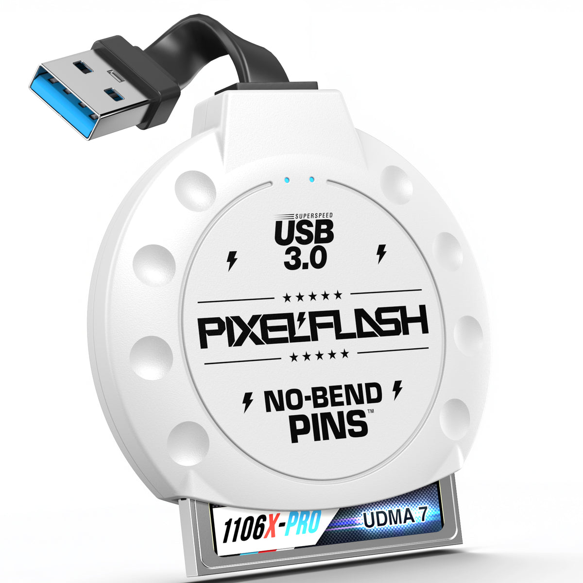 CF Card Reader with Attached USB-A Cable - White