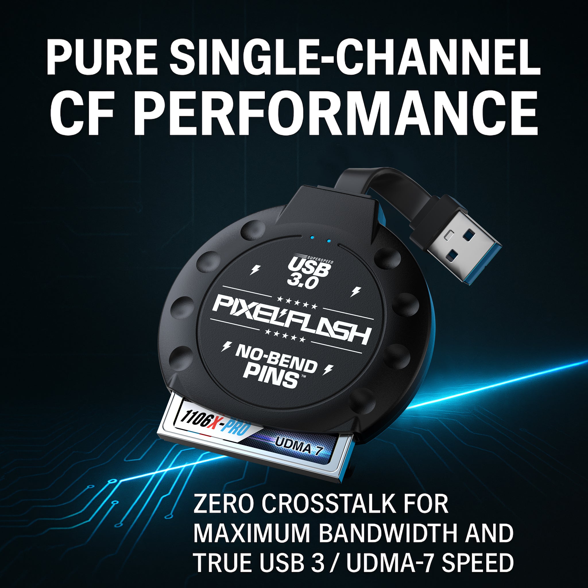 CF Card Reader with Attached USB-A Cable - Black
