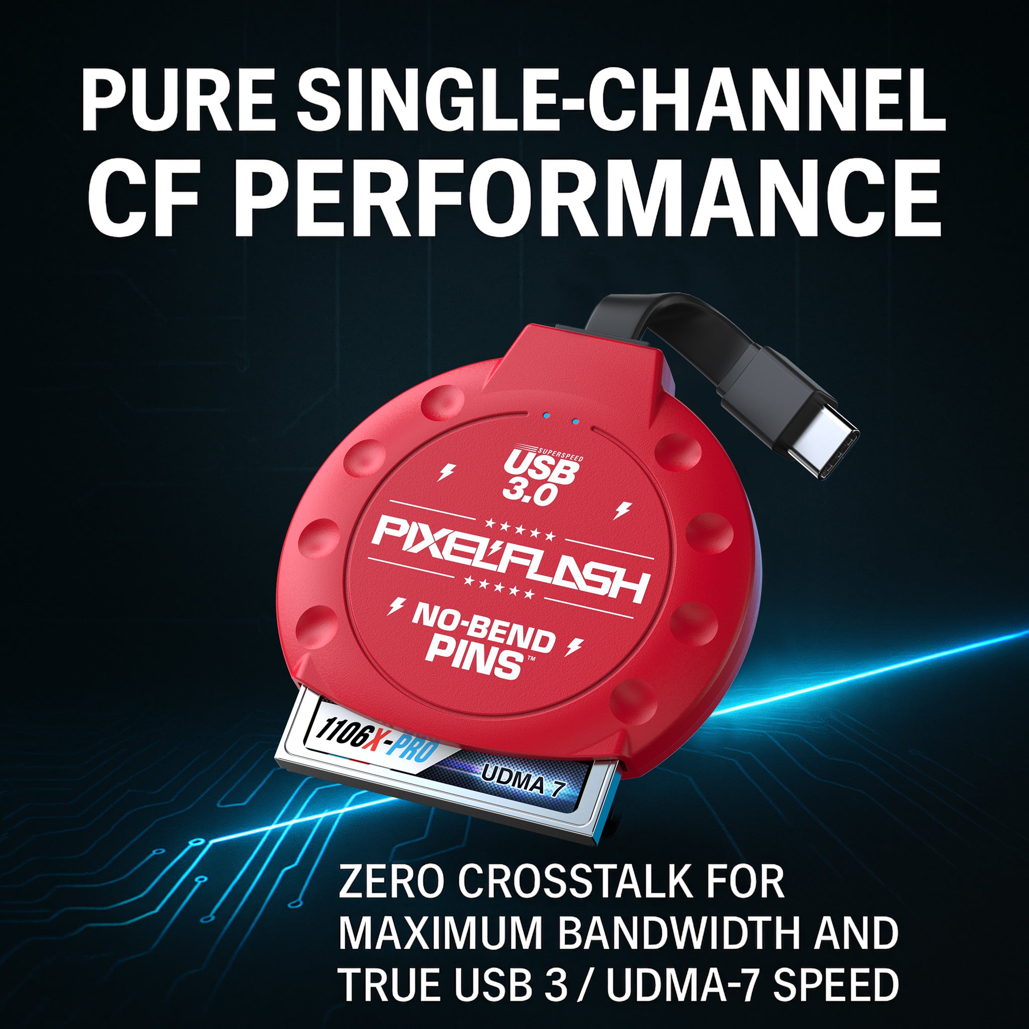 CF Card Reader with Attached USB-C Cable - Red