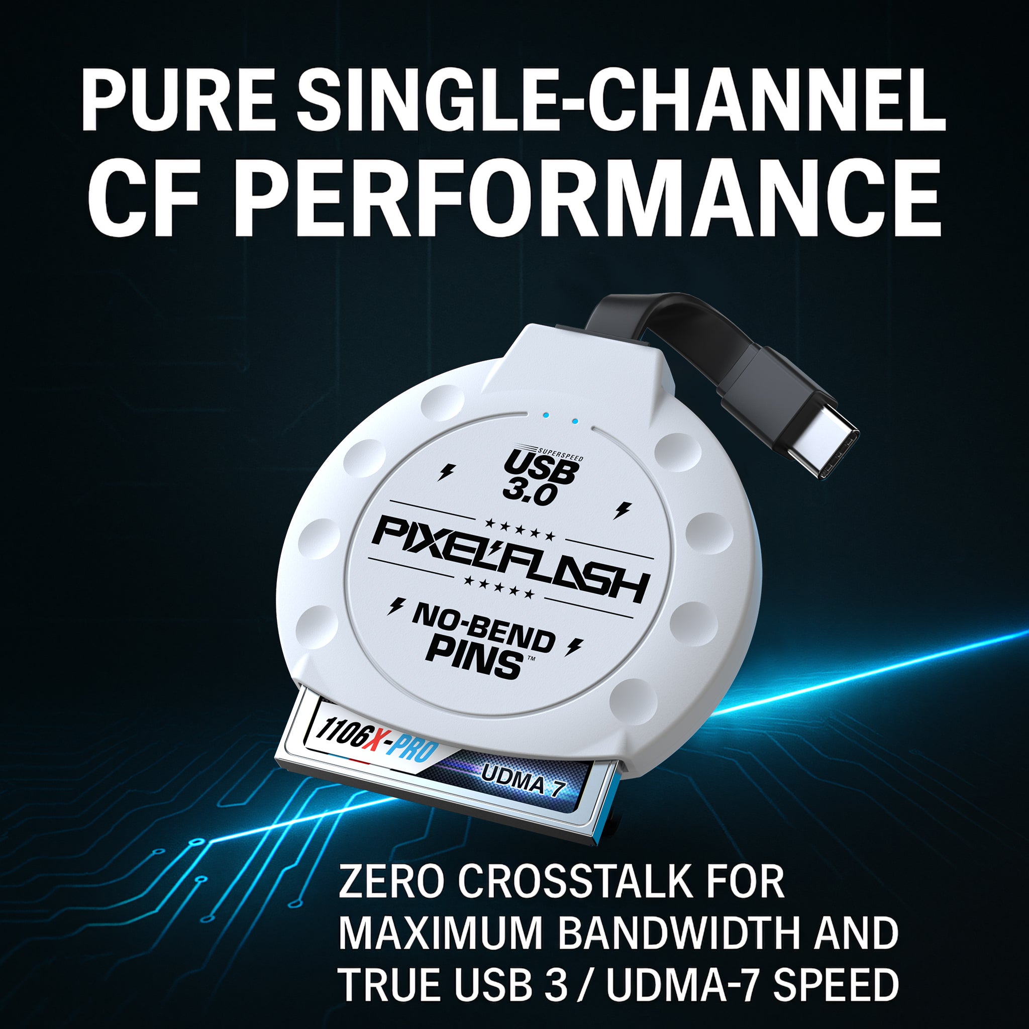 CF Card Reader with Attached USB-C Cable - White