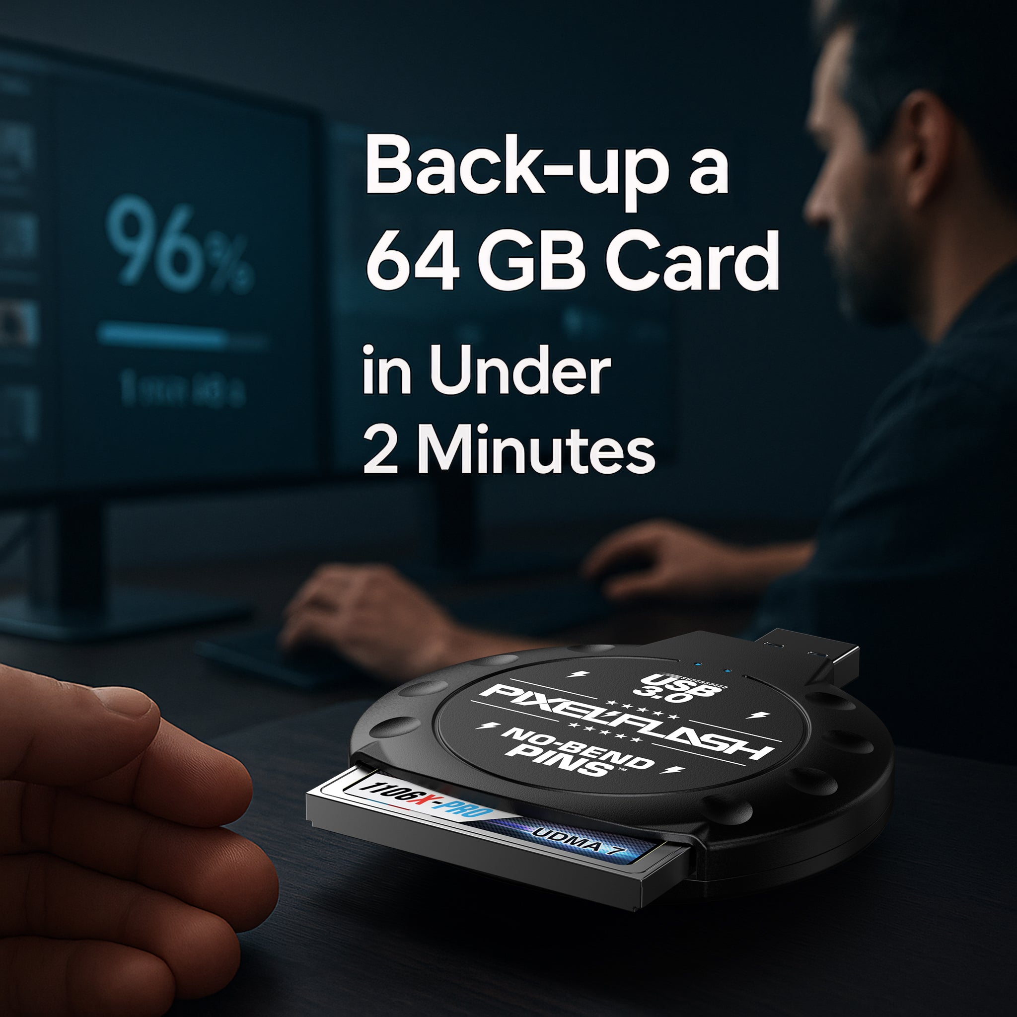 CF Card Reader with Attached USB-A Cable - Black