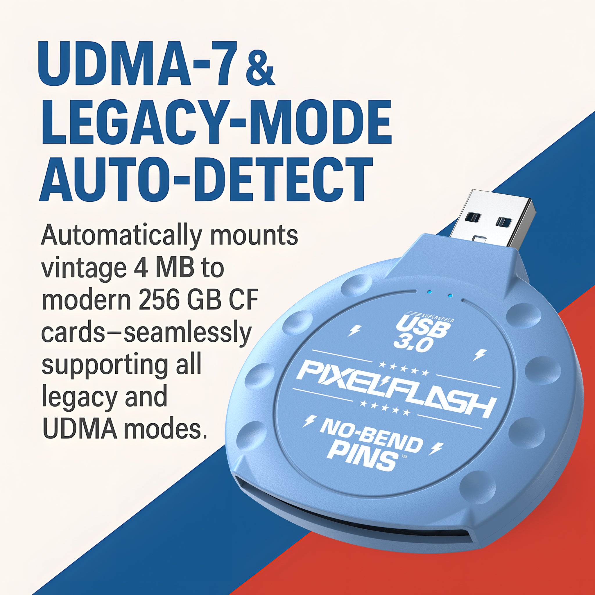 CF Card Reader with Attached USB-C Cable - Blue