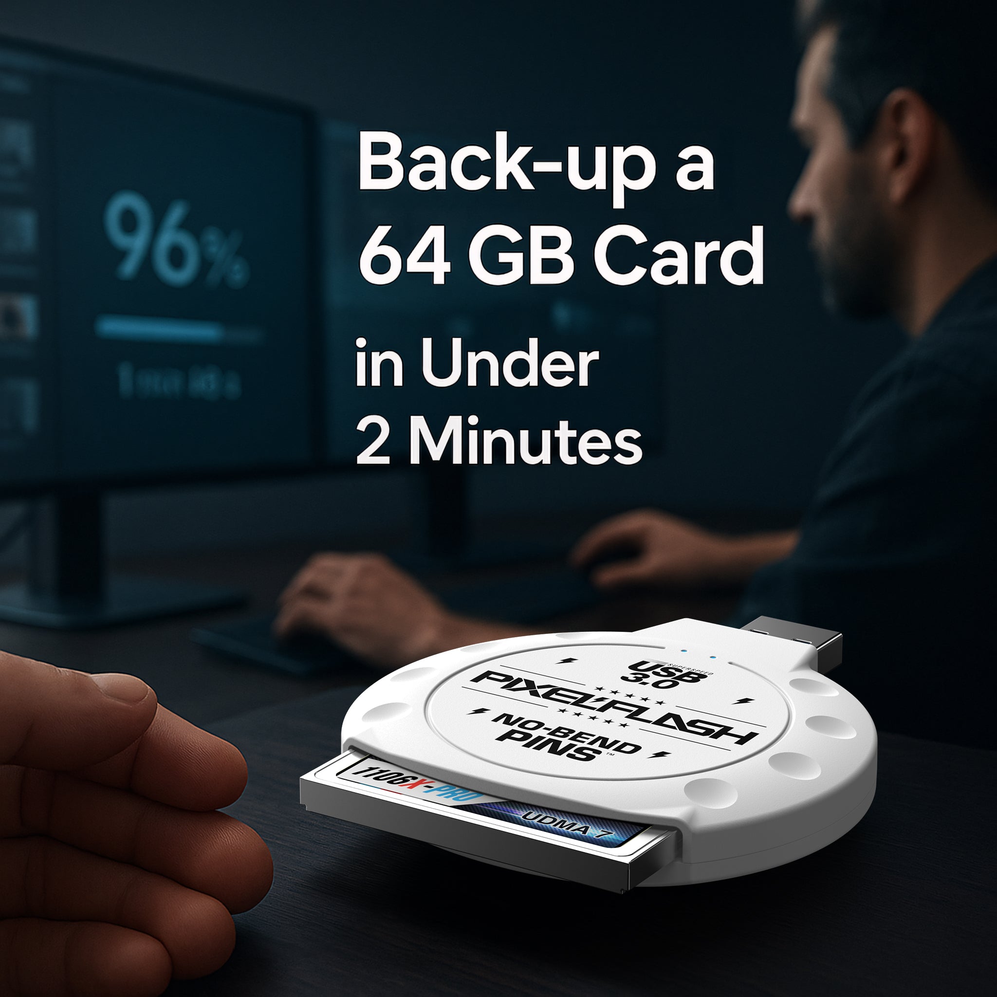 CF Card Reader with Attached USB-A Cable - White